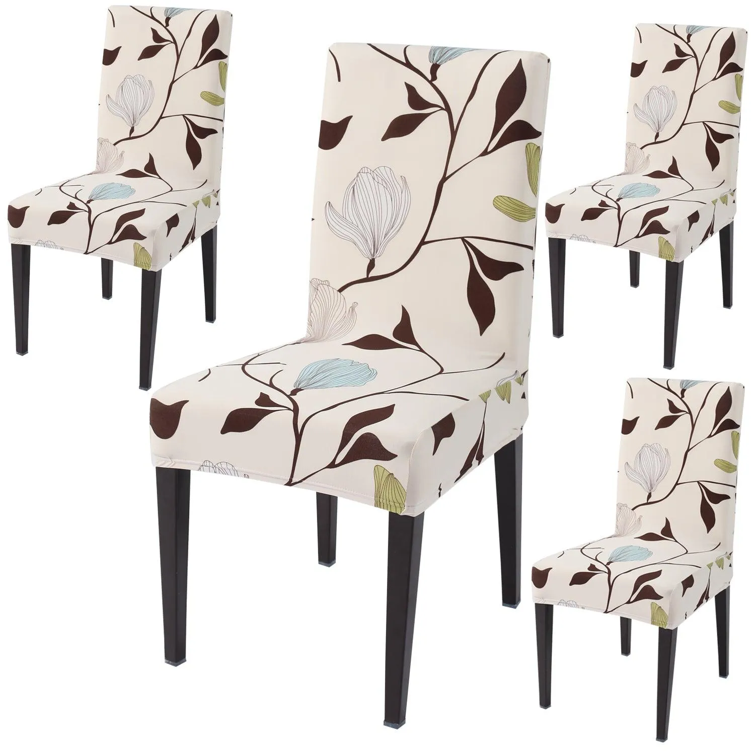 Elastic Stretchable Dining Chair Cover, Beige Brown Leaves